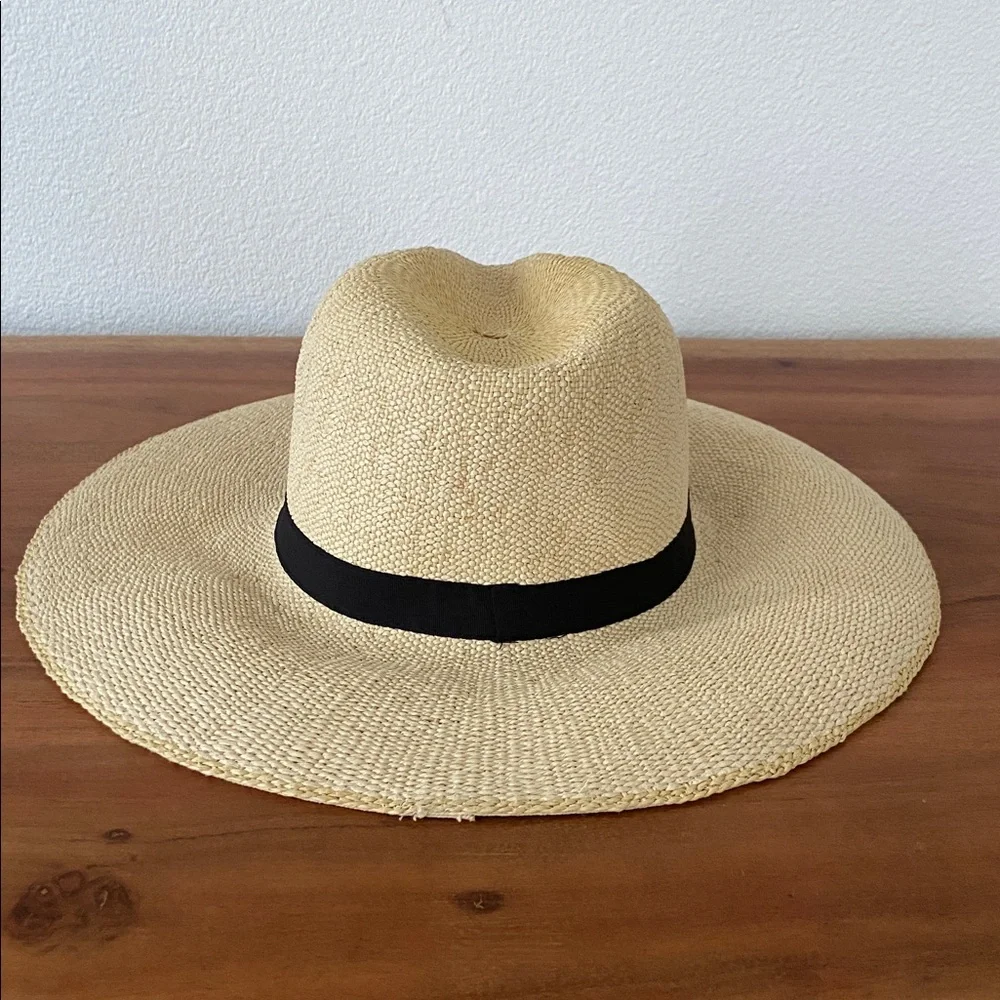 GAP straw woven hat rattan sun hat natural black ribbon band spring summer S/M